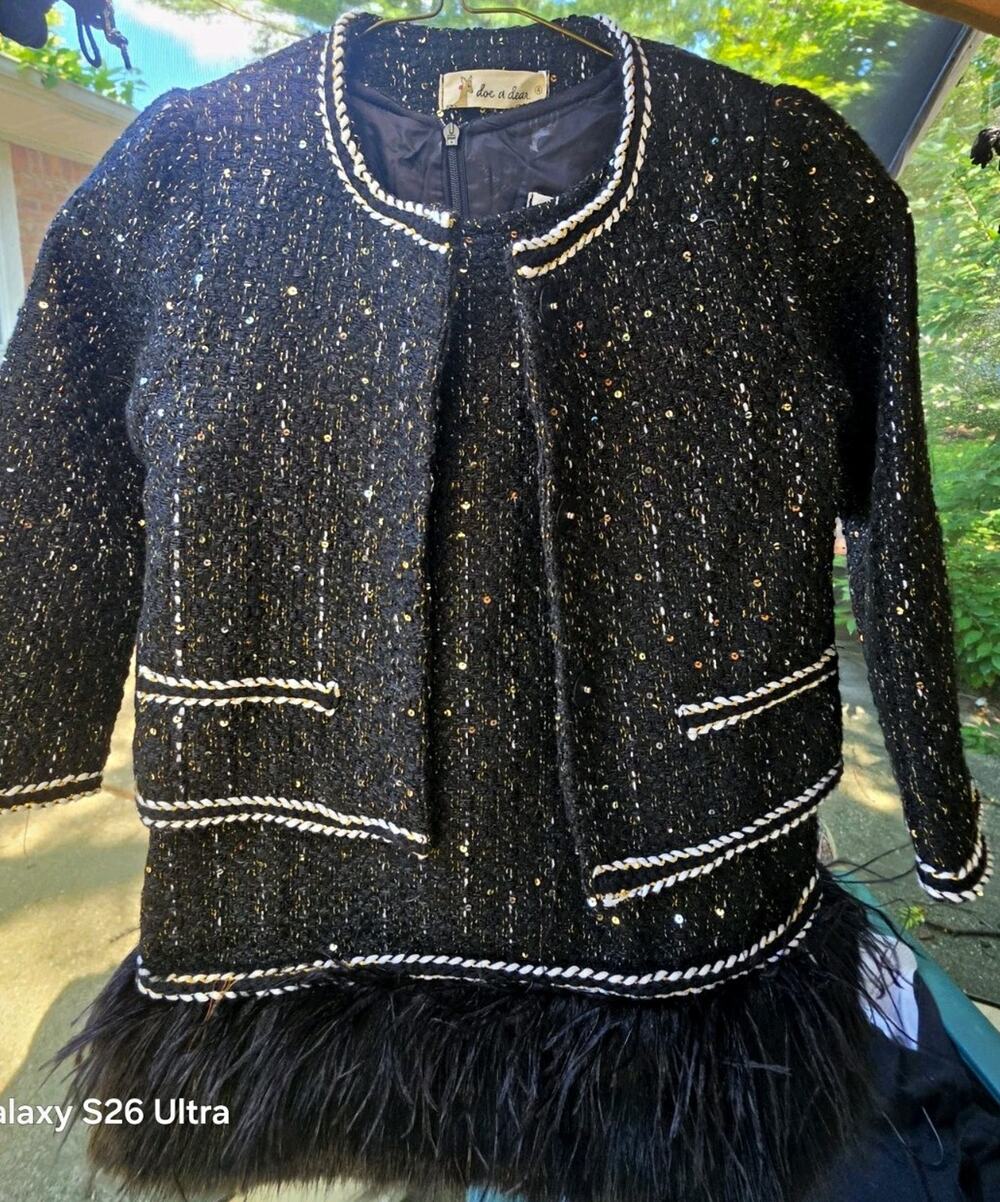 Doe a Dear Set Black Channel look Jacket Dress Child 4 Faux Fur